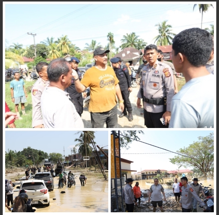 Kapolda Aceh “Menerobos” Lumpur dan Banjir tiba di Tamiang, pastikan penanganan banjir berjalan cepat dan terkoordinasi.
