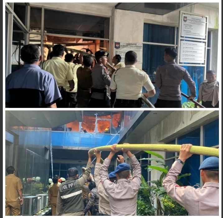 Brimob Metro Jaya Sigap Bantu Pemadaman dan Amankan Lokasi Kebakaran Gedung Kemendagri