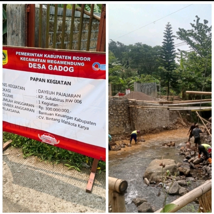 Sangat ironi pembangunan jembatan desa Gadog diduga menggunakan batu yang berada di Sungai